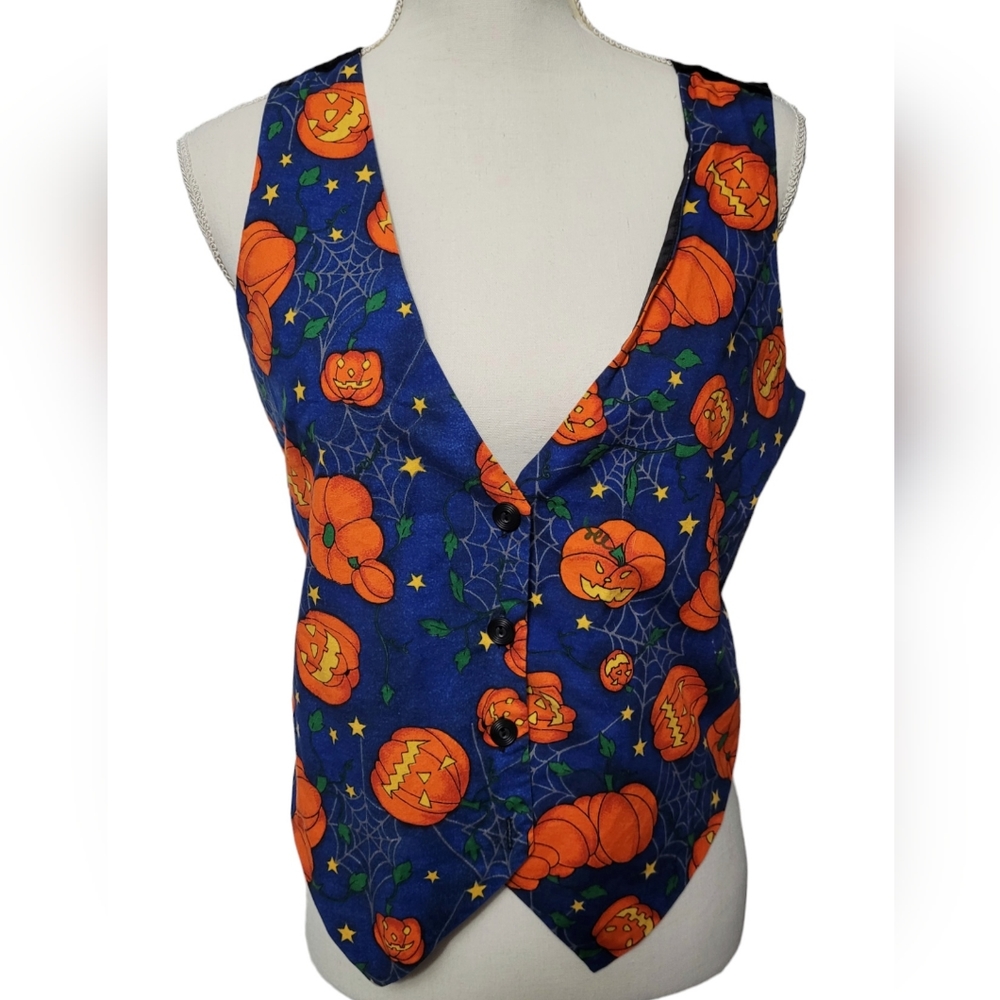 Vintage 1990s Y2K Basic Editions Halloween pumpkin vest